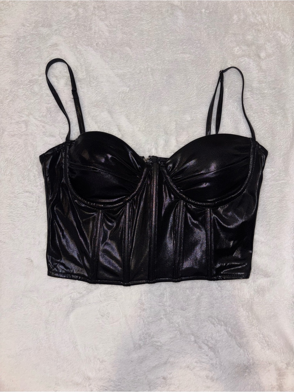 Black Satin Bustier Crop Top - Women Tops